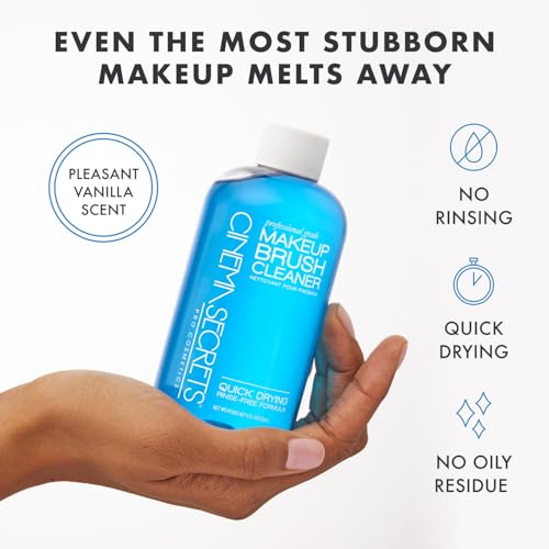 Cinema Secrets Original Blue Vanilla Makeup Brush Cleaner Solution - Professional Cleanser for Makeup Brushes - Quick-Drying, Rinse-Free Formula - Removes Stubborn Waterproof Make Up