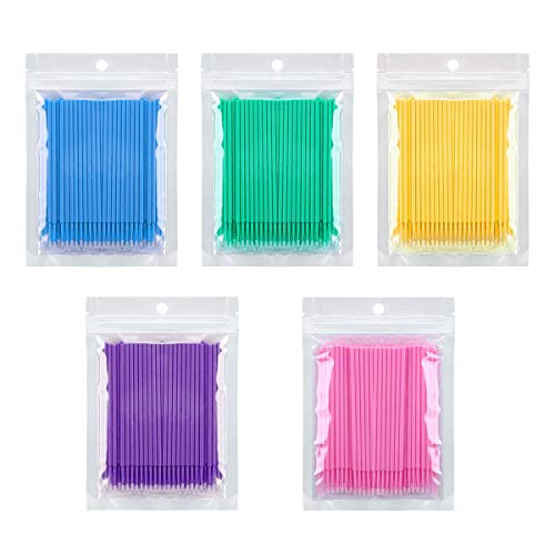 500 Pcs Micro Applicator Brush Set - 5 Colors Bendable Disposable Eyelash & Makeup Wands