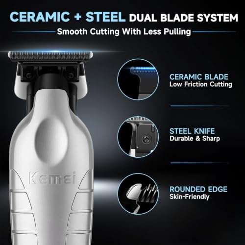 KEMEI 2099 Cordless Hair Trimmer for Men with Charging Dock - Silver