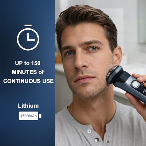Electric Shavers for Men, 150-Min Runtime, Wet/Dry Electric Razor with Waterproof Design, Pop-Up Trimmer, Magnetic Detachable Blade Heads, LED Display, Smoothly Adheres to Sensitive Skin, Blue
