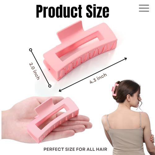 Pink Large Square Claw Clips for Thick Hair, 12-Pack 4.3"