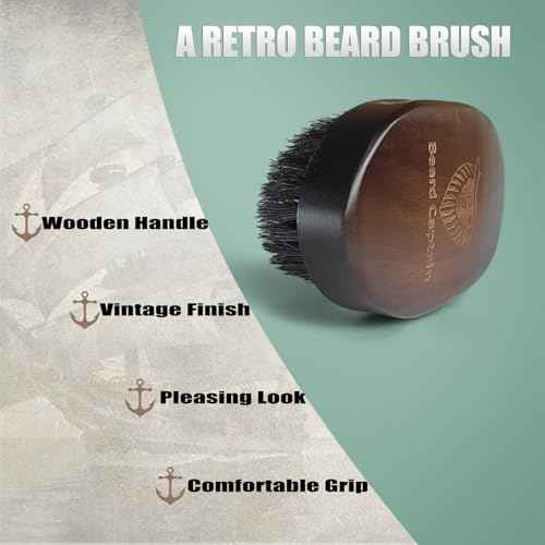 100% Boar Bristle Beard Brush for Man ? Retro Wooden Handle, Promotes Beards Growth & Softens, Travel Size