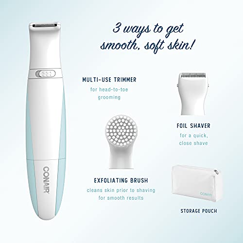 Conair Ladies All-In-One Personal Groomer, Trimmer, Foil Shaver for Women and Exfoliating Brush
