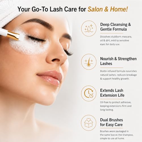 Eyelash Extension & Natural Lash Cleanser Kit with Brushes & Rinse Bottle
