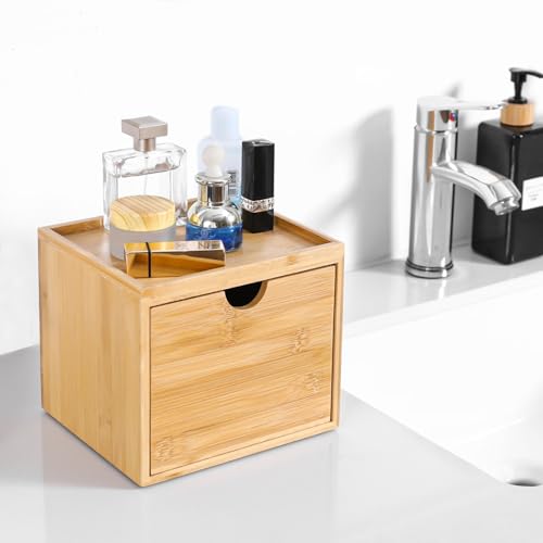 Bamboo Facial Towel Holder with Drawer - Eco-Friendly Bathroom Storage Box