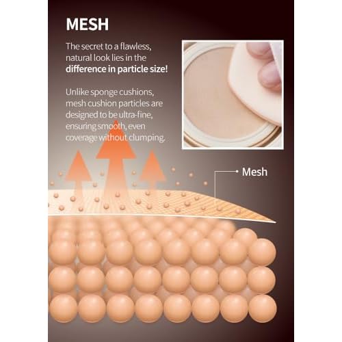 Mesh Tight up Cushion foundation 01 with refill 01, Light Beige, Korean cushion, Natural coverage, glowing, dewy makeup, flawless coverage, 24hr long lasting, All skin type, cream foundation