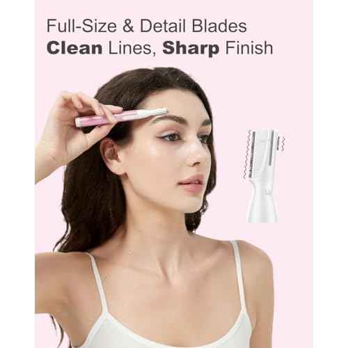 Eyebrow Trimmer, Facial Hair Trimmer Precision Detailer with Rinseable Blade, Battery Powered Double-Sided Eyebrow Razor with Comb, Compact Pen-Size Safe Painless Shaver for Chin Peach-Fuzz