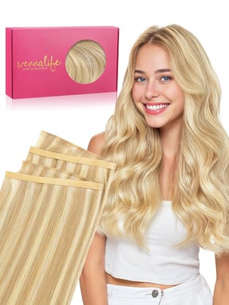 WENNALIFE 22'' Tape In Weft Hair Extensions - Light Blonde Remy Human Hair