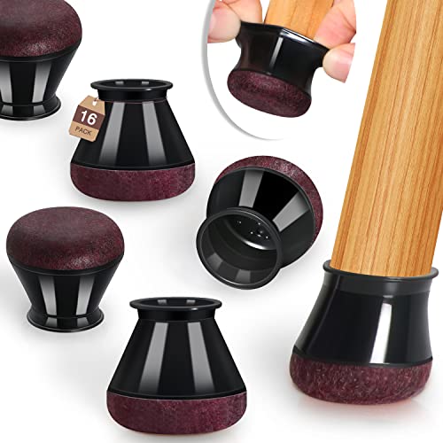 Chair Leg Floor Protectors Chair Leg Protectors for Hardwood Floors Felt Silicone Caps Strengthen Bottom Protection Non Slip Reduce Noise 16 Pack Black Round Medium Fit 3/4" ~ 1-3/16" (19~30mm)