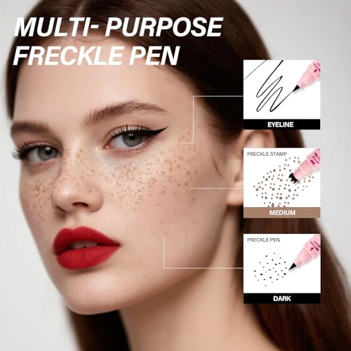 Freckle Pen, 2-in-1 Freckle stamp & Eyeline pen, Waterproof Quick Dry Long Lasting Soft Faux Freckles, Lifelike Magic Stamp Marker For Sunkissed Makeup (Medium)