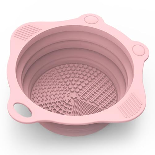 Foldable Silicone Makeup Brush Cleaner Pad Bowl - Portable Pink Mat Scrubber