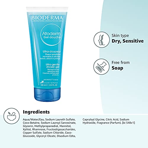 Bioderma Atoderm Shower Gel - Moisturizing Body and Face Wash, 6.67 Fl Oz