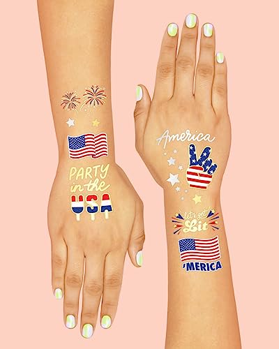 4th of July Temporary Tattoos - 34 Designs, Patriotic Party Supplies