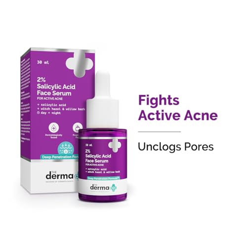 The Derma Co 2% Salicylic Acid Serum for Active Acne | Helps Reduces Acne Marks & Blackheads | Removes Excess Oil & Unclog Pores | Suits All Skin Types | 1.01 Fl Oz/30ml