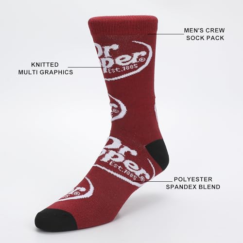 Dr Pepper Variety Logos Men's Crew Socks 5-Pack
