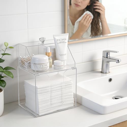 Disposable Facial Towel Holder with Storage Box – 6.7x6.7x10 Clear