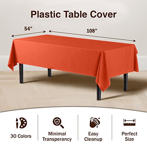 Exquisite 6-Pack Premium Plastic Tablecloth 54in. x 108in. Rectangle Plastic Table Cover - Orange