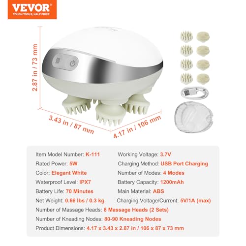 VEVOR Electric Scalp Massager with Heat & 8 Massage Heads