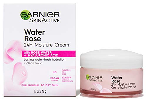 Garnier 24H Moisture Cream with Rose Water and Hyaluronic Acid, Face Moisturizer for Normal to Dry Skin, 1.7 Fl Oz (48g), 1 Count (Packaging May Vary)