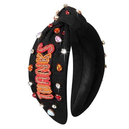 Thanksgiving Headband Accessories - Fall THANKS Knotted Pearl Rhinestone Wide Hair Accessories