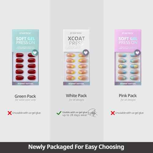 BTArtbox Press On Nails Almond - Lamp-Curable Dark Red Medium Press On Nails with Glue for Women, Semi-Transparent Soft Gel Glue On Nails in 15 Sizes - 30 Stick On Nails Kit, Blackout