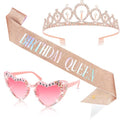 Birthday Queen Sash, Crown & Glasses Set - Rose Gold Party Decor
