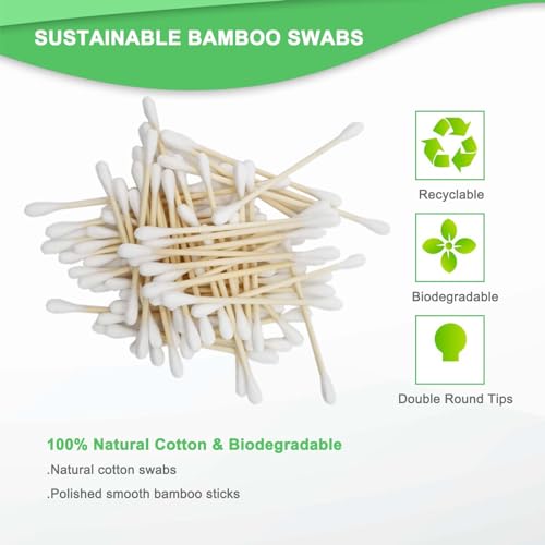 YILEAITECH Bamboo QTips 400 Count Cylinder Box – Organic Cotton Buds, Plastic-Free & Biodegradable