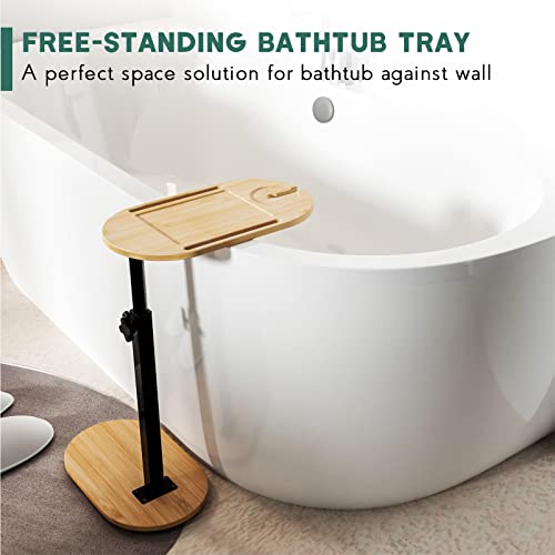Bamboo Bath Tray with Adjustable Height - Freestanding Bathtub Caddy