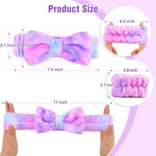 Spa Headbands for Women with Wristband Set: Facial Makeup Headbands for Girls & Teens - Soft Coral Fleece Elastic Hair Wraps with Wrist Accessories for Washing Face Shower Bath Beauty Skincare Gifts