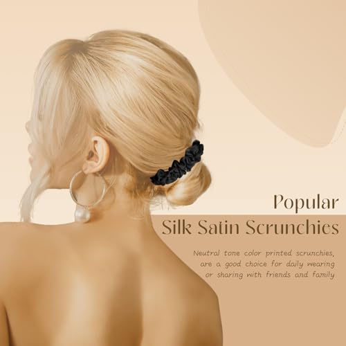 Premium Black Silk Satin Hair Ties Scrunchies - 8 PCS Gift Box