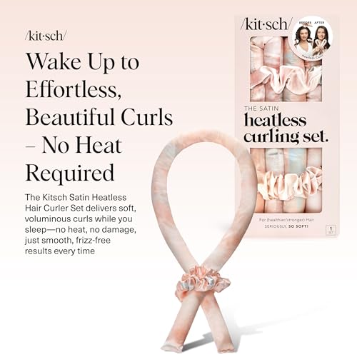 Kitsch Satin Heatless Curls Set - Sunset Tie Dye (34" Rod + 2 Scrunchies)