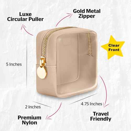 Beige Mini Makeup Bag - Clear Travel Cosmetic Case With Pouch, Small Cosmetic Pouch for Purse