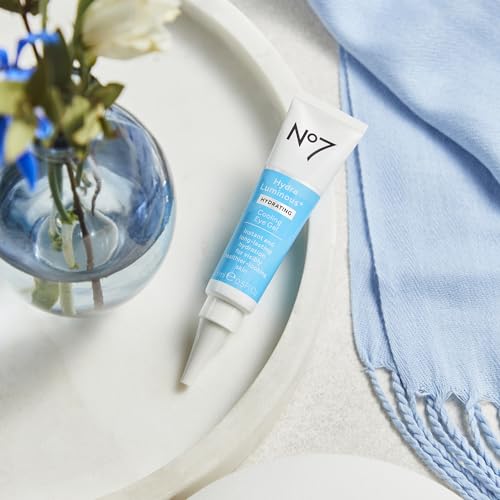 No7 HydraLuminous+ Cooling Under Eye Gel - Hydrating Eye Gel to Smooth Dry, Fine Lines with Hyaluronic Acid & Vitamin B3 Niacinamide - Reveals Visibly Healthier-Looking Skin (0.5 Fl Oz)
