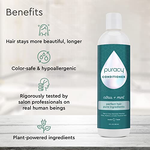 Puracy Conditioner, The Best for Fine, Medium, and Color-Treated Hair, Perfect Hair from Pure Ingredients, Stays Cleaner & Silkier Longer, 99.3% Natural Conditioner (12 Ounce)