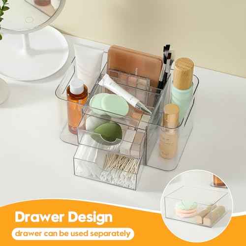 Acrylic Makeup Organizer for Countertop ? 2 Drawers & 3 Compartments, Clear Storage Bin. Multi-use for Skincare, Cosmetics, Jewelry & Small Accessories, fits Vanity, Bathroom, Office, Craft
