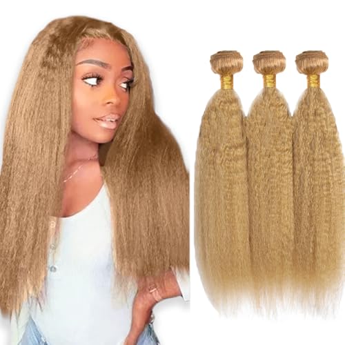 #27 Honey Blonde Yaki Straight Human Hair Bundles - 30-34 Inch