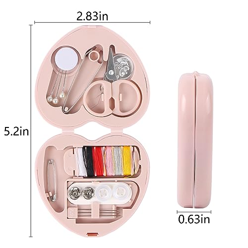 Heart-Shaped Travel Sewing Kit with Scissors & Needles - Pink Portable Repair Set