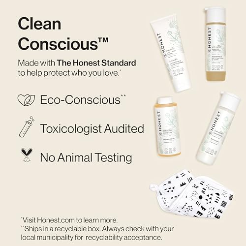 The Honest Company Fragrance-Free Bathtime Gift Set, Hypoallergenic, Bath Essentials for Sensitive Skin, Shampoo and Body Wash, Face Lotion, Bubble Bath, Conditioner, Wash Cloth