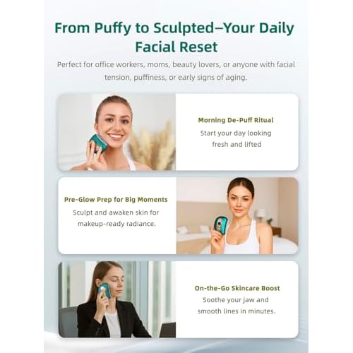 Lymphatic Contour Face Brush ? Face Massager for Lymphatic Drainage, Double Chin Reducer, and Facial Sculpting ? Gentle Vibrating Lymphatic Drainage Tool for Jawline & Puffiness (Green)