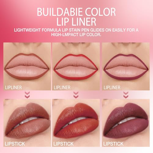 Lip Liner & Lipstick Set - 6 Pairs Matte Makeup Kit