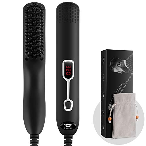 Beard Straightener Comb for Men - Upgraded Professional Electric Mens Beard Straightening Heated Brush Portable Anti-Scald 5 Adjustable Temperatures & LCD Display with Carrying Bag