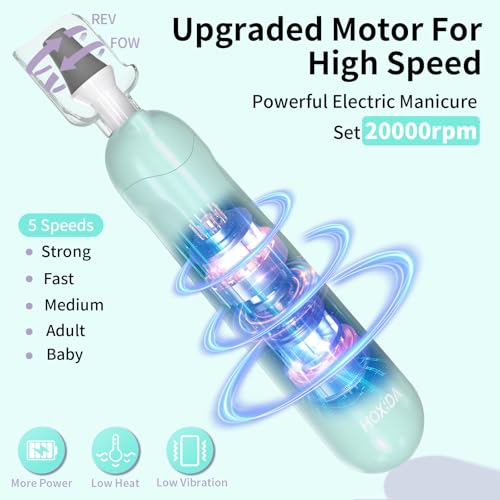 Cordless Electric Nail File Kit, 5-Speed Pedicure Drill for Thick Nails