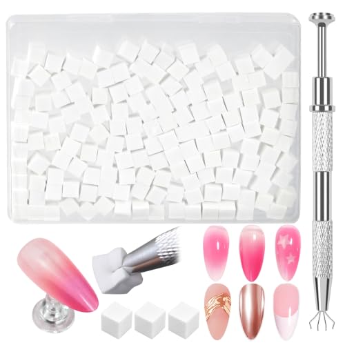 White 150 Pcs Nail Sponges with Grabber Pen & Storage Box - Ombre & French Tips