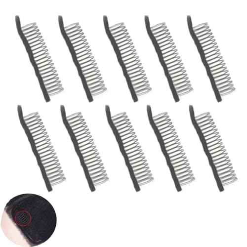 10 Pack Wig Comb Long 20 Teeth Clips Black Wire with Cloth Sewing Combs Wearing Holder for Wig Caps Making Finished Wigs Secure Attachment Hairpiece DIY Hair Extension