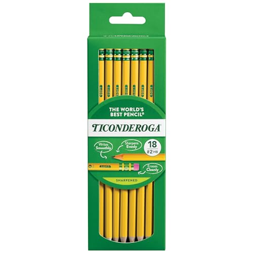Ticonderoga Pre-Sharpened Wood-Cased Pencils 18 Pack - #2 Graphite, Latex-Free Eraser