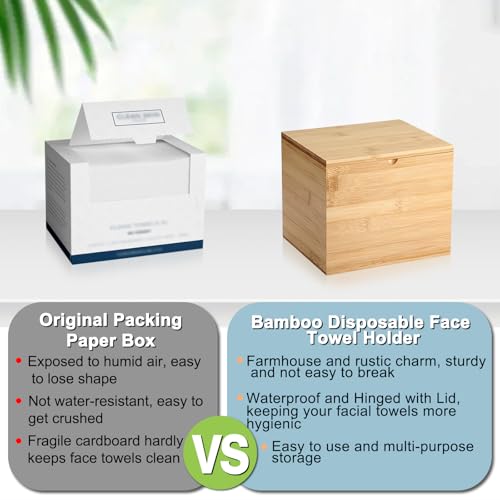 Bamboo Face Towel Holder with Lid - Bathroom Storage Box
