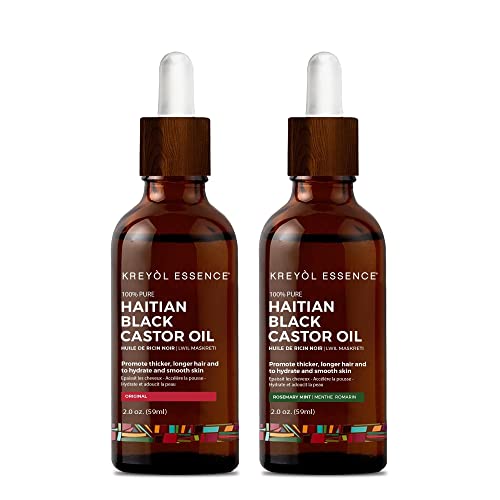 Kreyol Essence Shark Tank Duo ? Haitian Black Castor Oil Original, 2 fl oz and Haitian Black Castor Oil Rosemary Peppermint, 2 fl oz