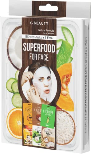 Saplaya K-Beauty Facial Skincare Natural Beauty Multi-Pack Face Sheet Masks Balanced Skin Care Made In South Korea (Superfood (Pumpkin, Coconut, Cucumber, Vitamin-C, Aloe, Rice))