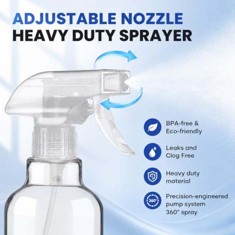 16.9oz Glass Spray Bottles 2 Pack | 360° Any-Angle Spray
