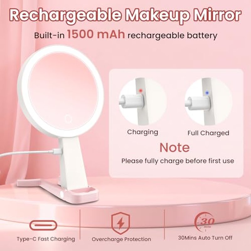 10X/1X Magnifying Makeup Mirror with 3 Color LED Lights